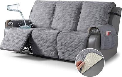 TAOCOCO 100% Waterproof Recliner Sofa Cover 3-Seat in Light Gray – Non-Slip, Pet Friendly