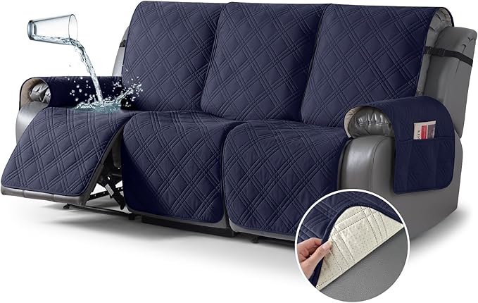 TAOCOCO 100% Waterproof Recliner Sofa Cover 3-Seat in navy blue– Non-Slip, Pet Friendly