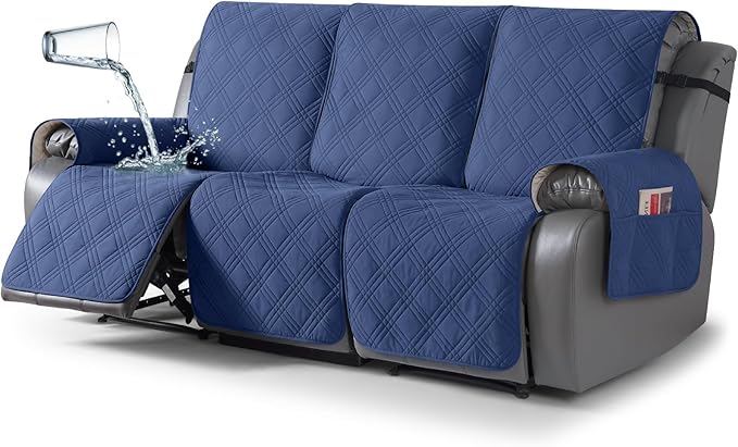TAOCOCO 100% Waterproof Recliner Sofa Cover 3-Seat in Ocean Blue – Non-Slip, Pet Friendly