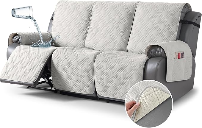 TAOCOCO 100% Waterproof Recliner Sofa Cover 3-Seat in Off White – Machine Washable