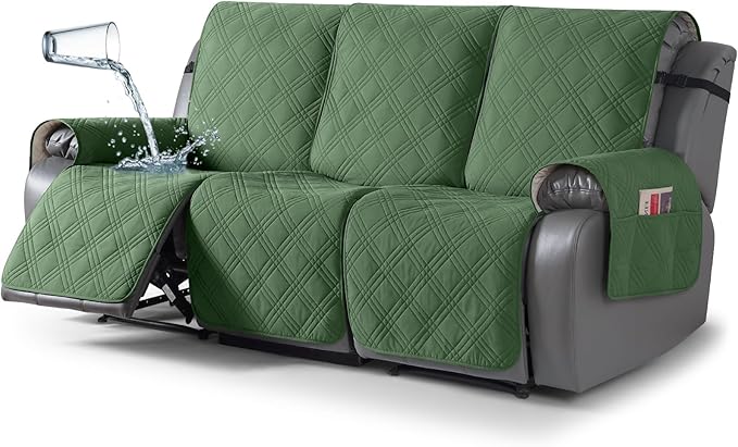 TAOCOCO 100% Waterproof Recliner Sofa Cover 3-Seat in Vine Green – Non-Slip, Pet Friendly