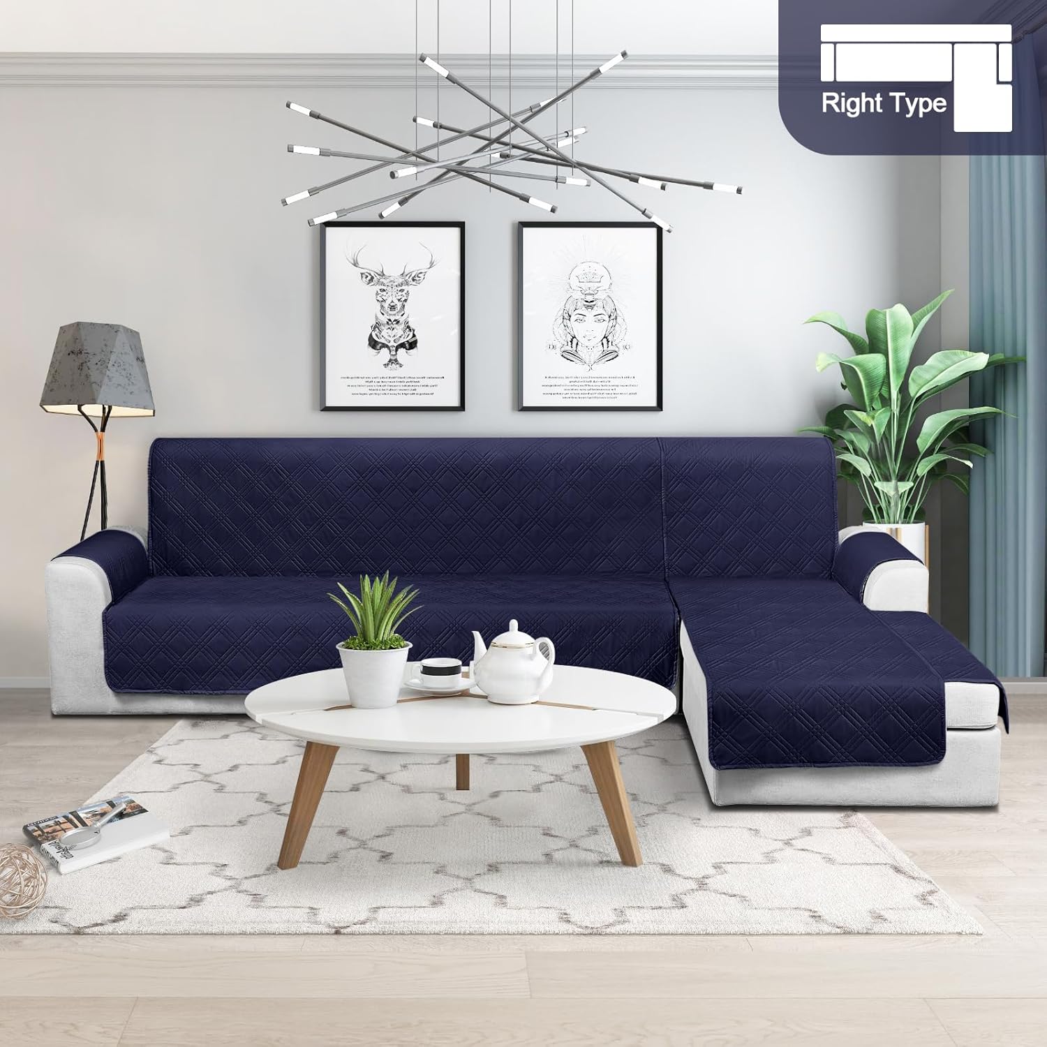 TAOCOCO 3-Piece Waterproof Reversible L-Shaped Sectional Sofa Cover X-Large in Navy Blue ,Pet Friendly