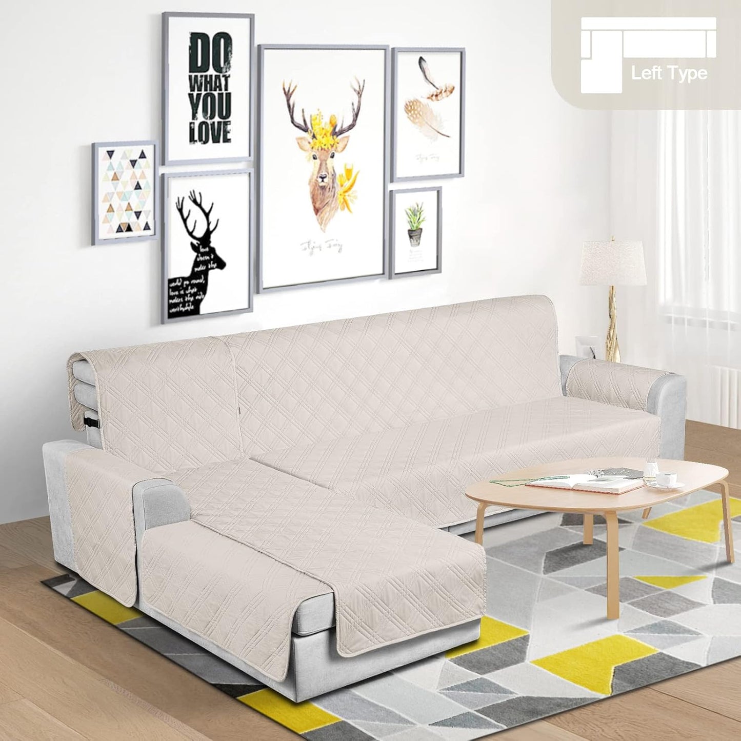 TAOCOCO 100% Waterproof Reversible L-Shaped Sectional Sofa Cover Large For Home Decor in cream