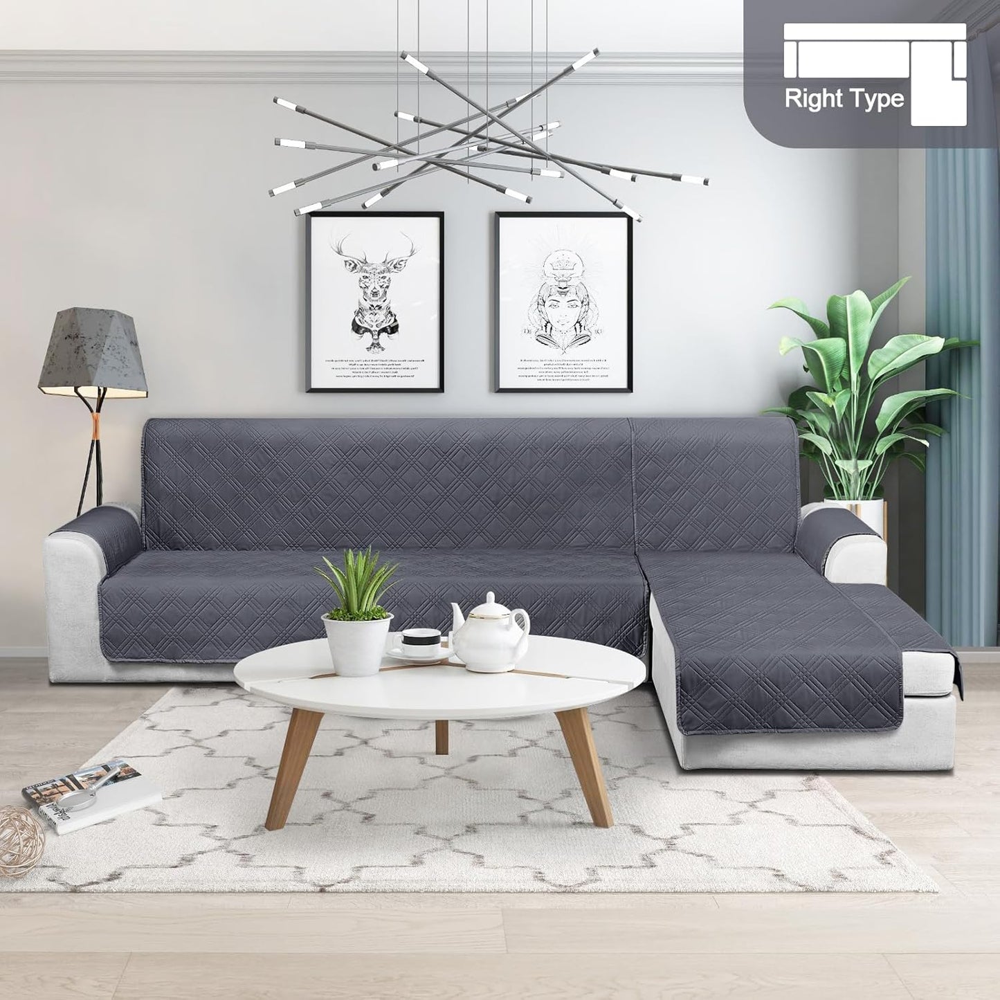 TAOCOCO 100% Waterproof Reversible L-Shaped Sectional Sofa Cover Large For Home Decor in dark grey