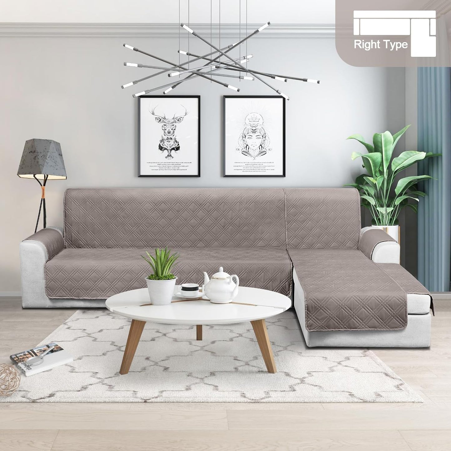 TAOCOCO 100% Waterproof Reversible L-Shaped Sectional Sofa Cover Large For Home Decor in light brown