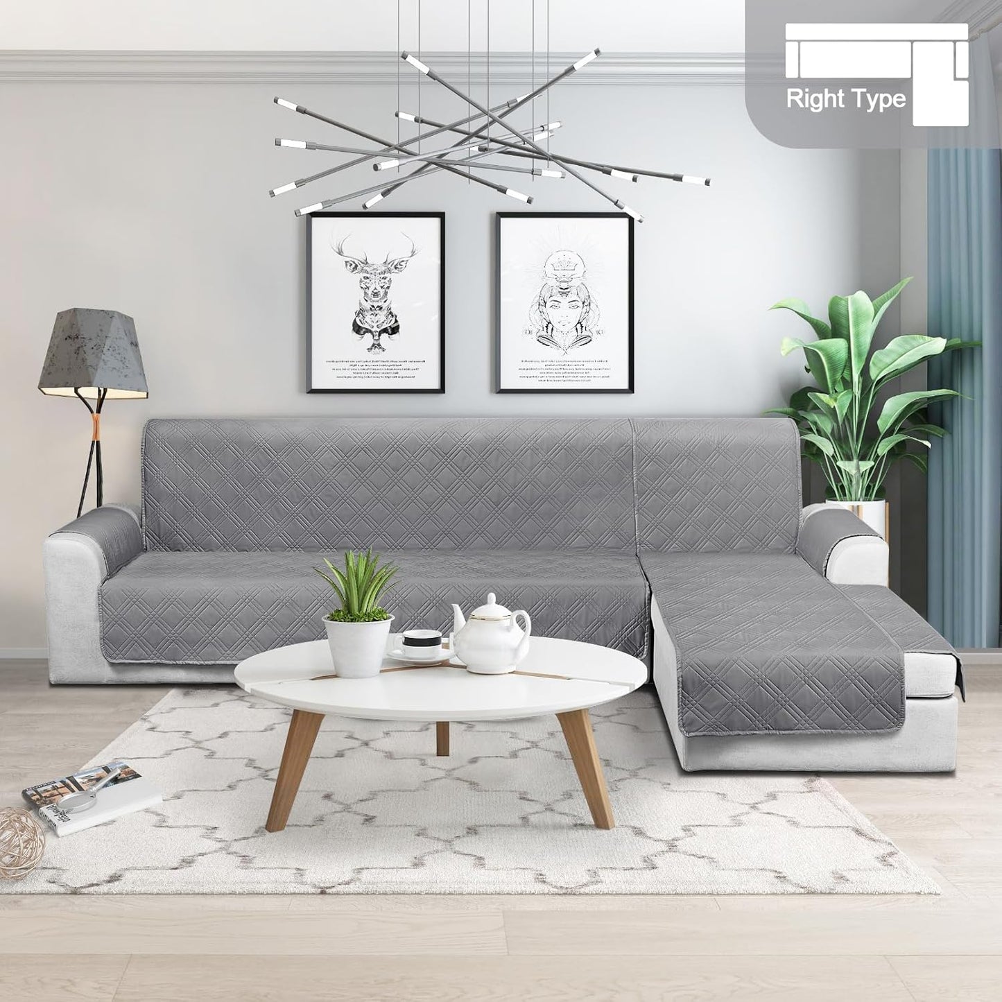TAOCOCO 100% Waterproof Reversible L-Shaped Sectional Sofa Cover Large in light grey