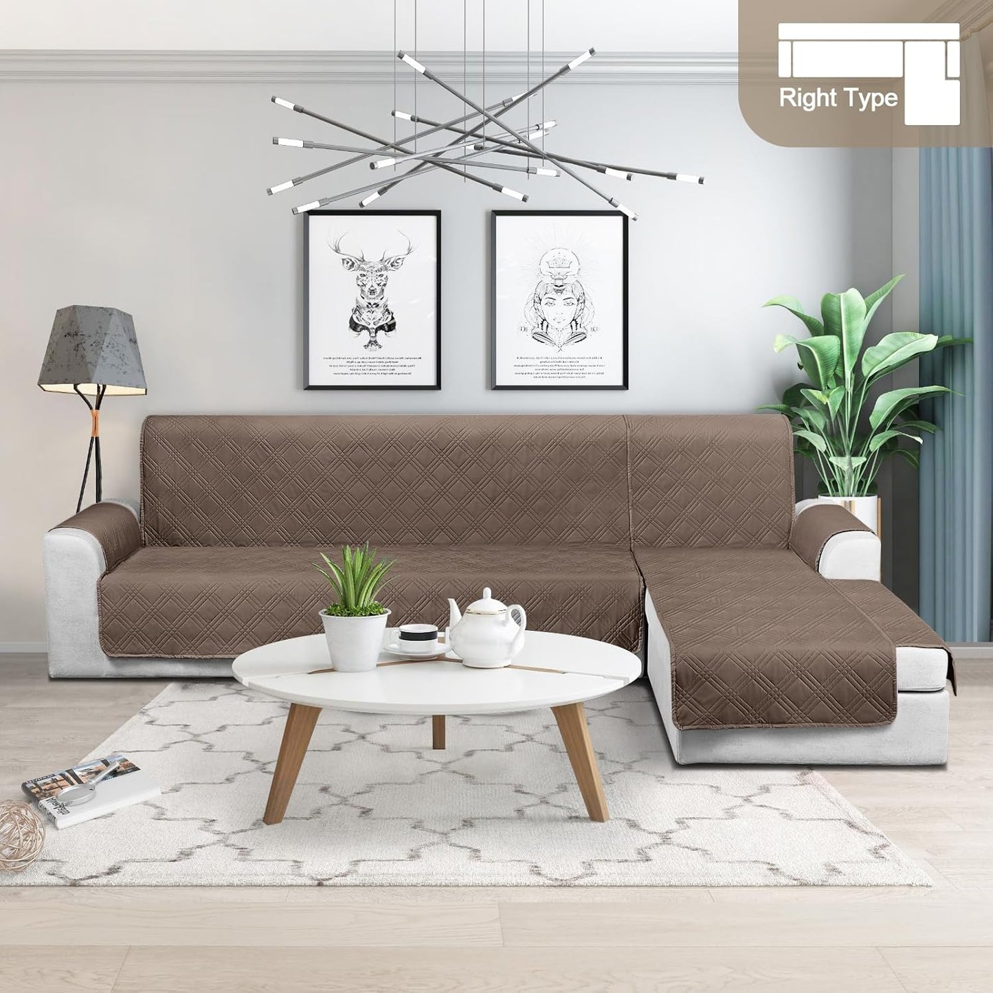 TAOCOCO 100% Waterproof Reversible L-Shaped Sectional Sofa Cover Large For Home Decor taupe