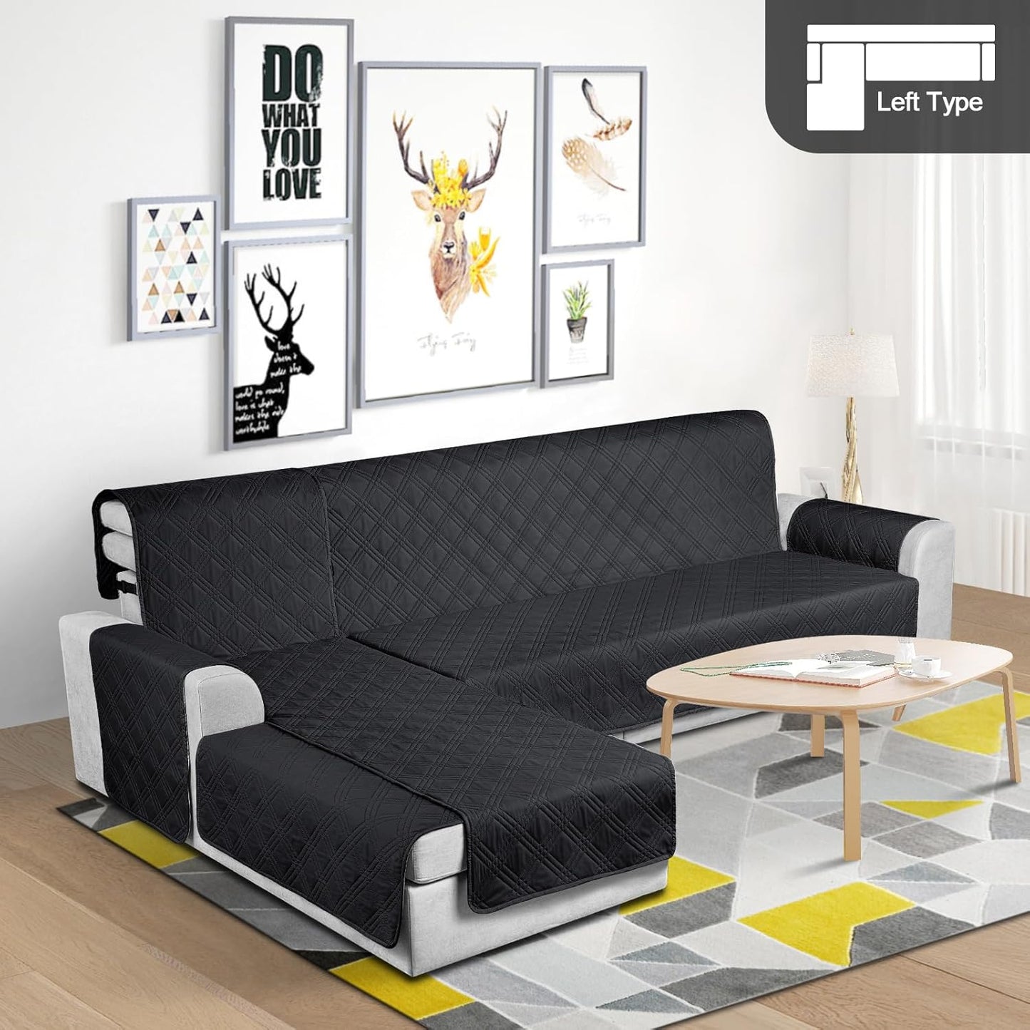TAOCOCO 100% Waterproof Reversible L-Shaped Sectional Sofa Cover X-Large For Home Decor in black