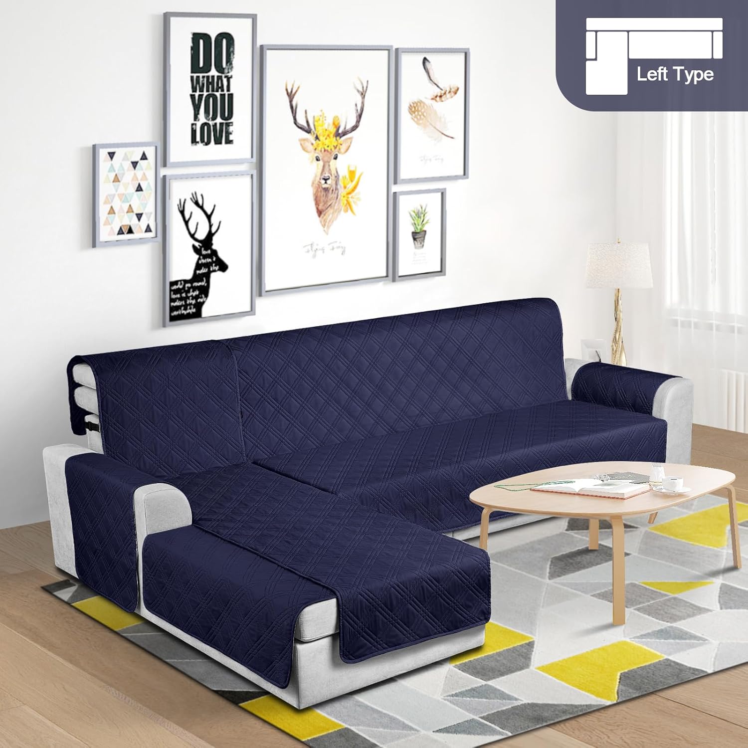 TAOCOCO 3-Piece Waterproof L-Shaped Sectional Sofa Cover X-Large in navy blue