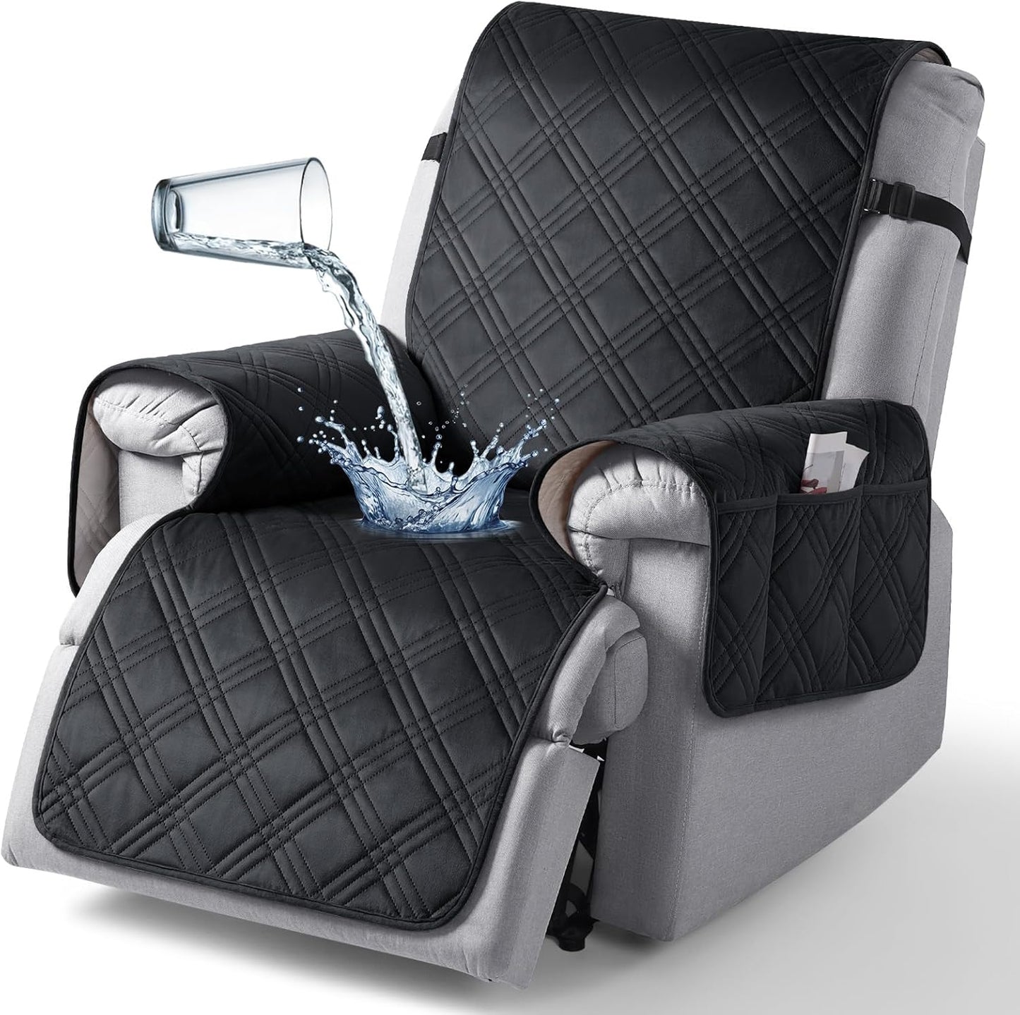 TAOCOCO 100% Waterproof Velvet 1-Seater Recliner Chair Cover 30 Inch For Home Decor in black