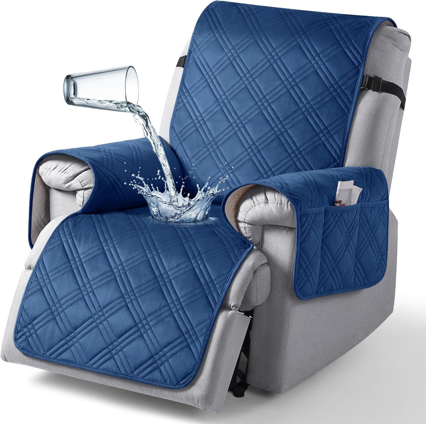 TAOCOCO 100% Waterproof Velvet 1-Seater Recliner Chair Cover 30 Inch For Home Decor in dark blue
