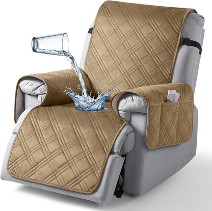 TAOCOCO 100% Waterproof Velvet 1-Seater Recliner Chair Cover 30 Inch For Home Decor in khaki