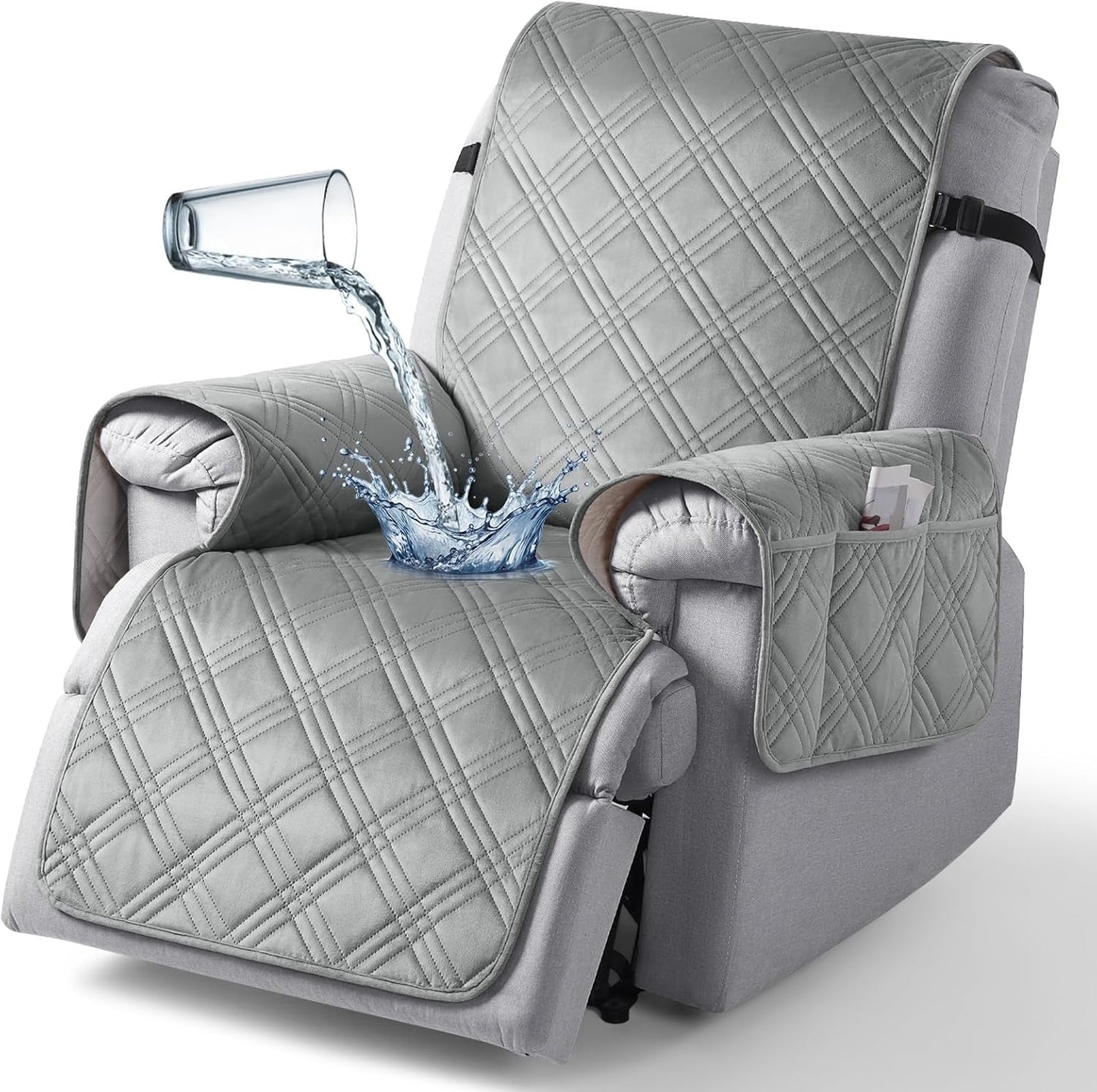 TAOCOCO 100% Waterproof Velvet 1-Seater Recliner Chair Cover 30 Inch For Home Decor in light gray