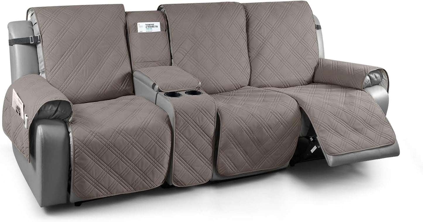 TAOCOCO 100% Waterproof Recliner Cover with Center Console 3 Seat For Home Decor in light brown