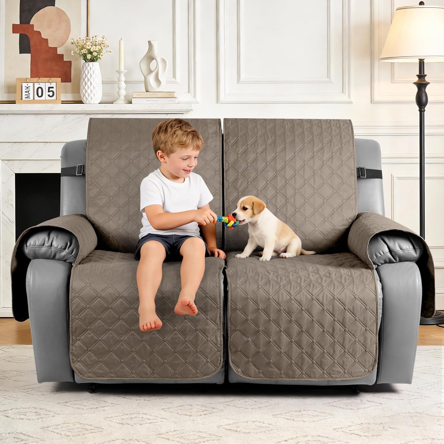 TAOCOCO 100% Waterproof 2-Seater Recliner Cover with Leg Straps, Reversible Washable Pet Sofa Protector