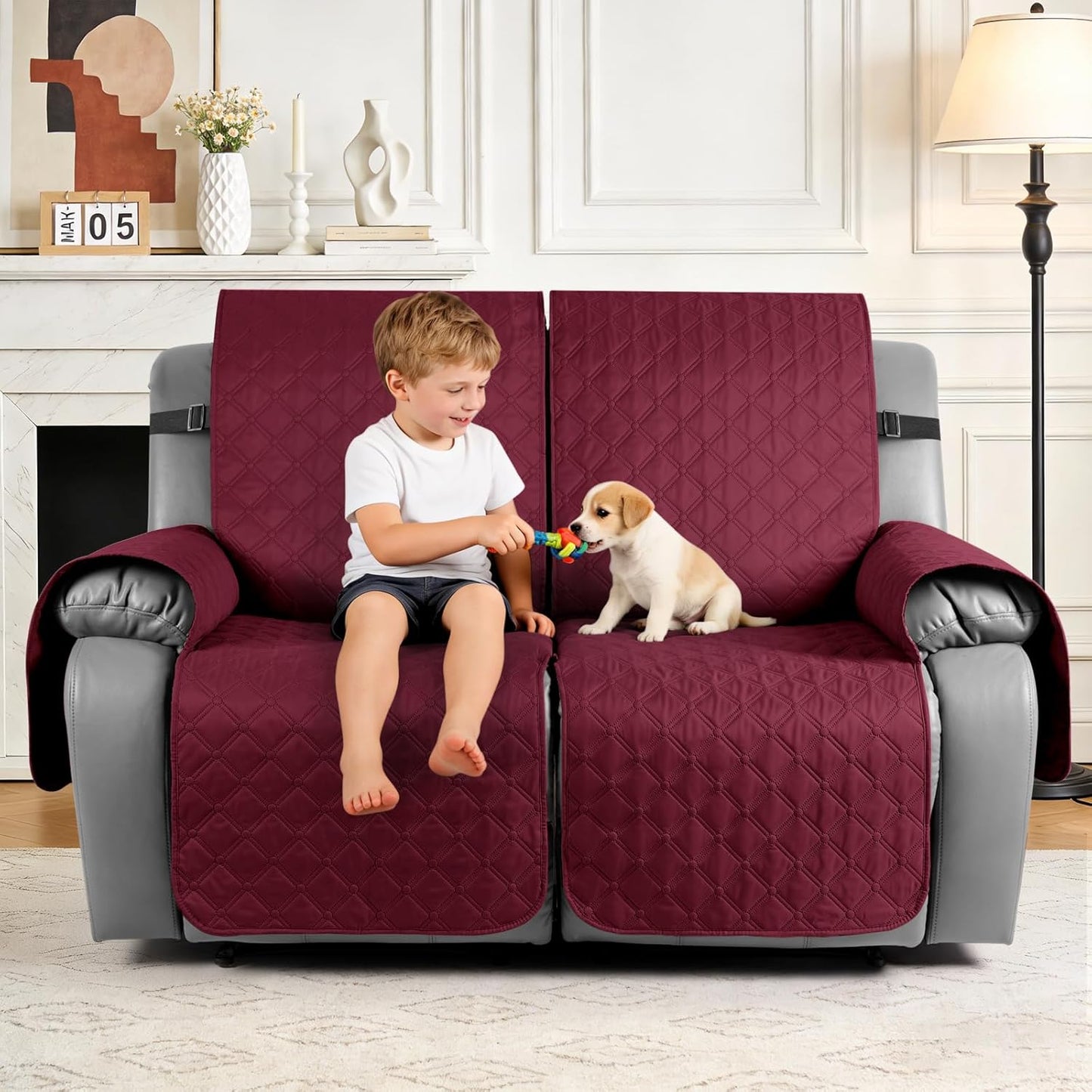 TAOCOCO 100% Waterproof 2-Seater Recliner Cover with Leg Straps, Reversible Washable Pet Sofa Protector