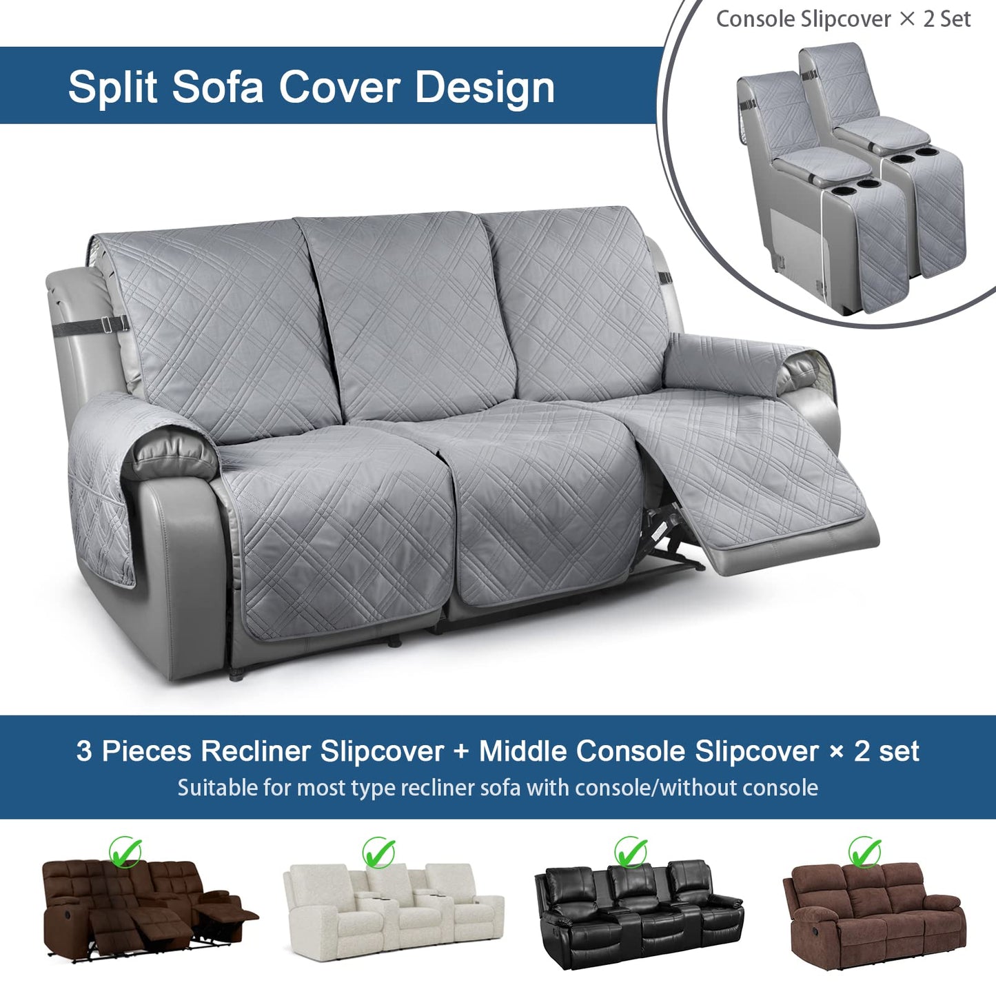 Loveseat Recliner Cover with Center Console (3 Seater) - TAOCOCO