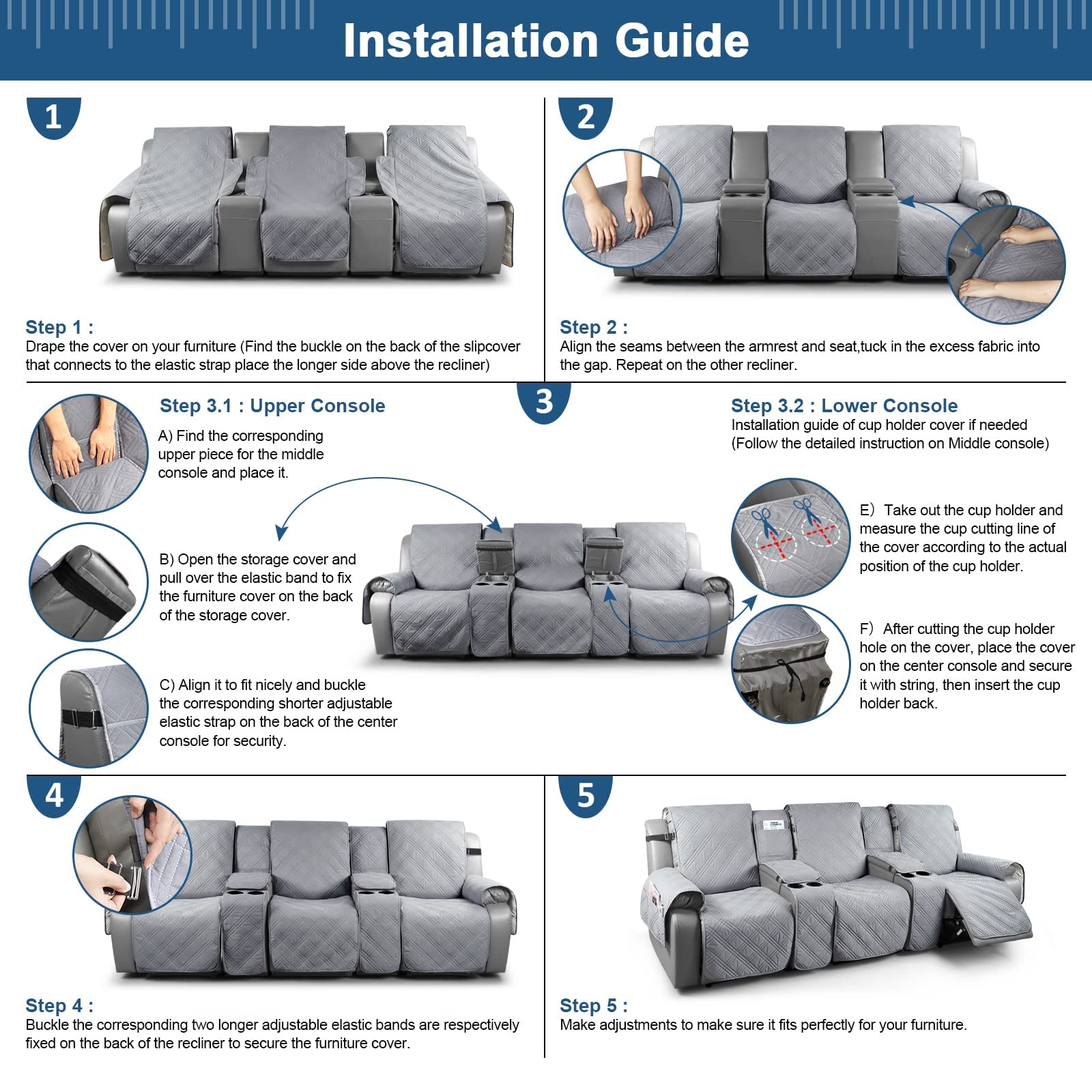 Loveseat recliner cover with center online console