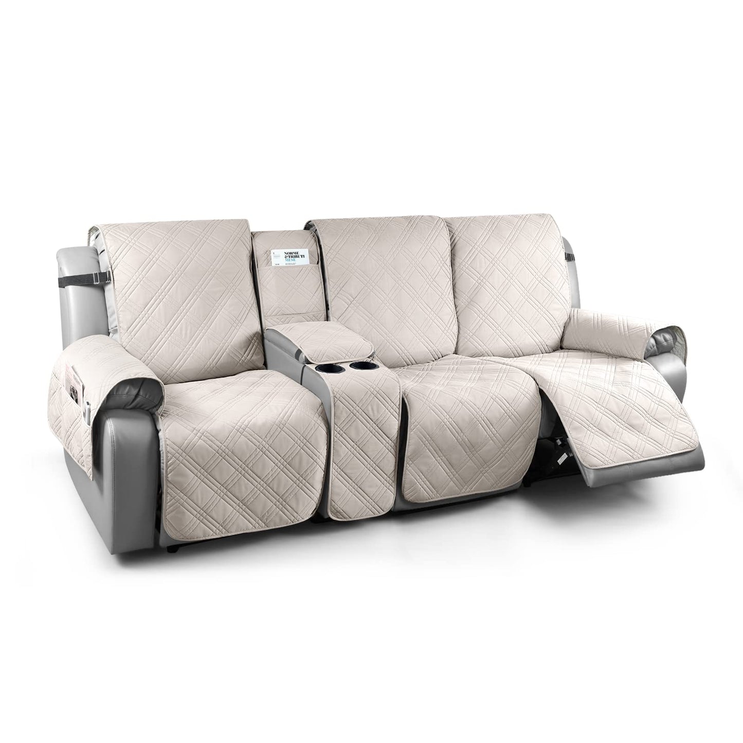TAOCOCO 100% Waterproof Recliner Cover with Center Console 3 Seat For Home Decor in cream