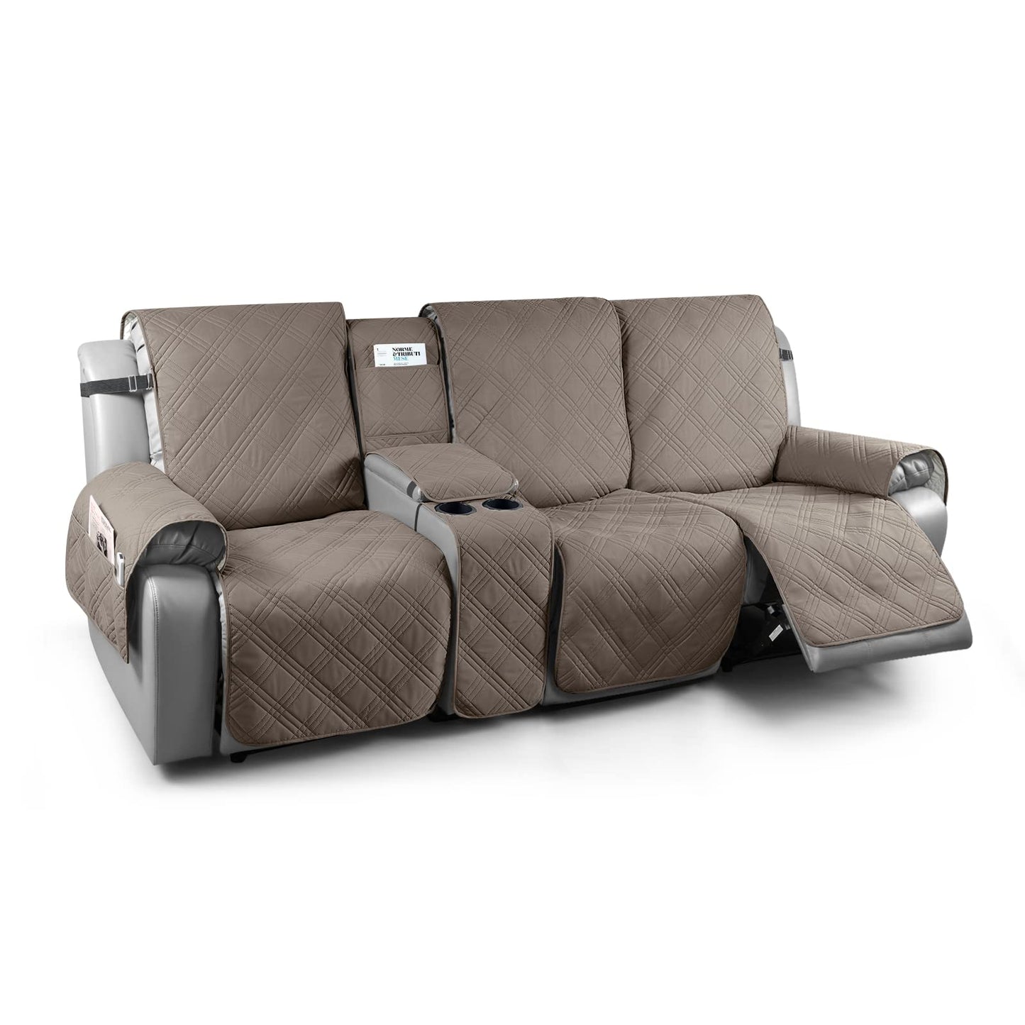 TAOCOCO 100% Waterproof Recliner Cover with Center Console 3 Seat For Home Decor in light brown