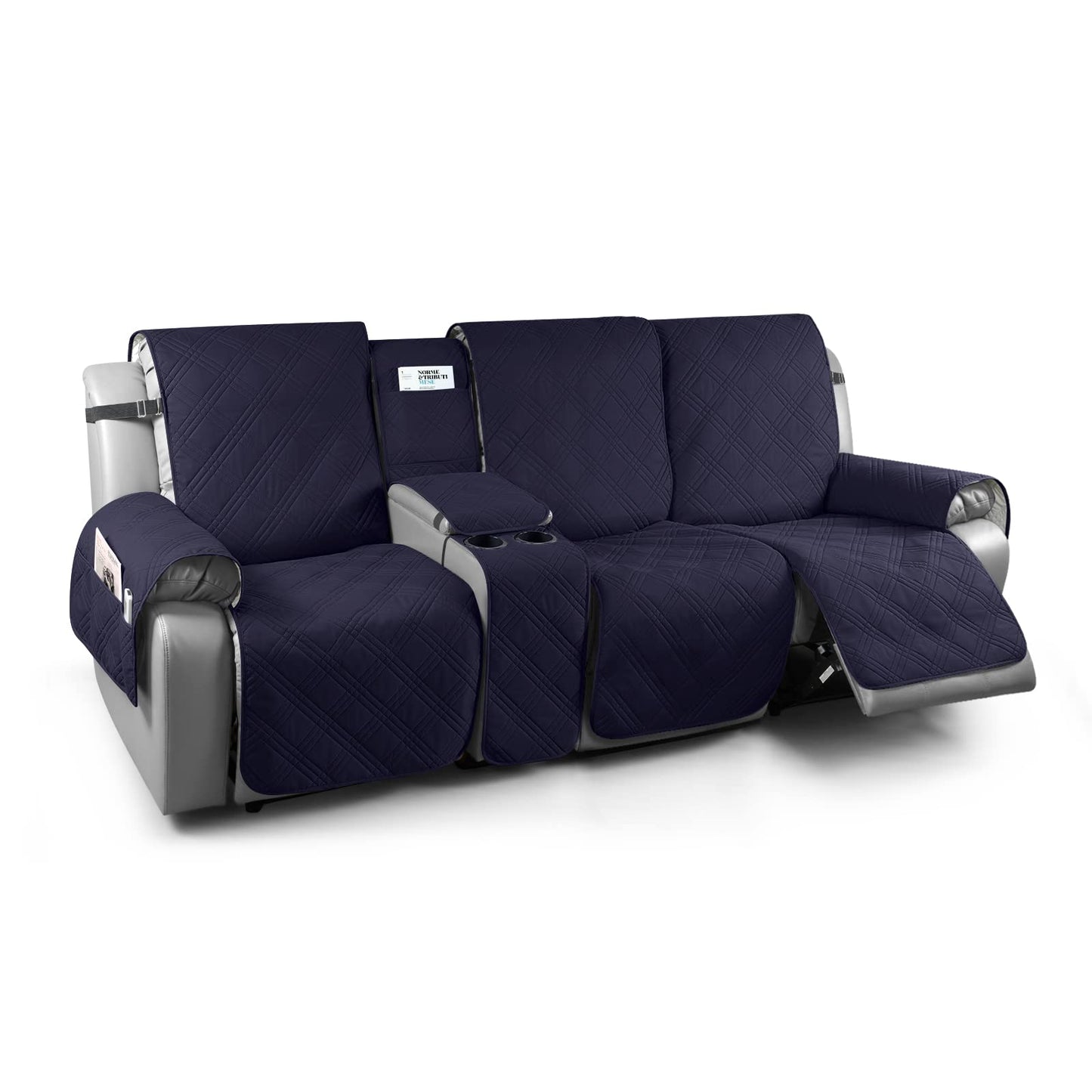 TAOCOCO 100% Waterproof Recliner Cover with Center Console 3 Seat For Home Decor in navy blue